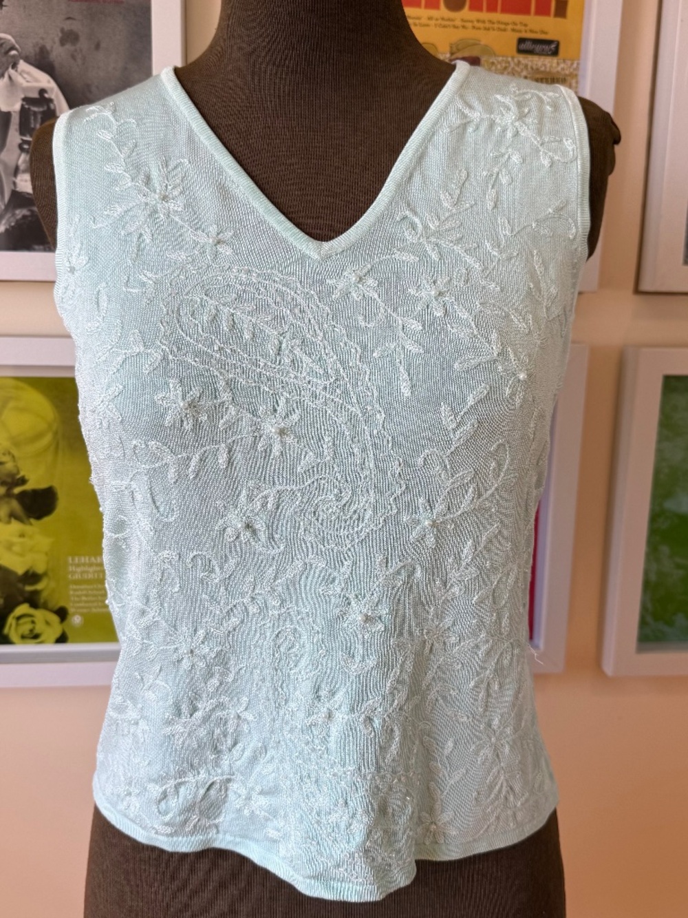PASTEL MINT EMBROIDERED BEADED TANK – COQUETTE VINTAGE FAIRYCORE TOP